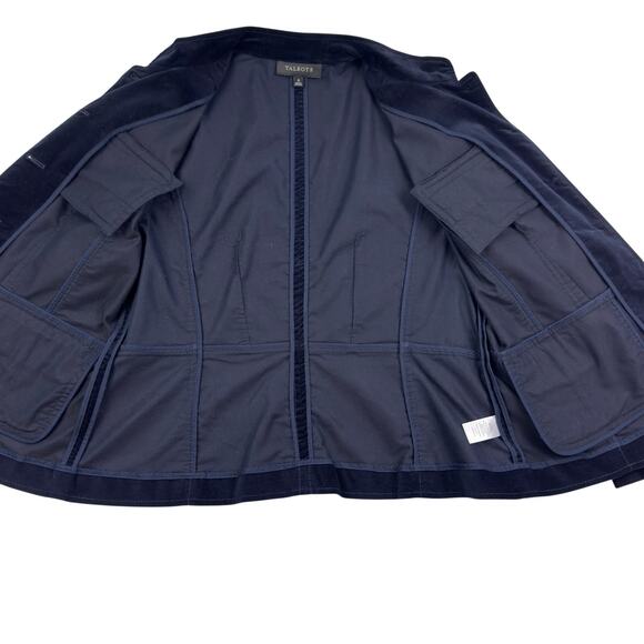 Talbots Navy Blue Velvet Military Inspired Classy Blazer Jacket Women's Size 12 - Picture 4 of 7